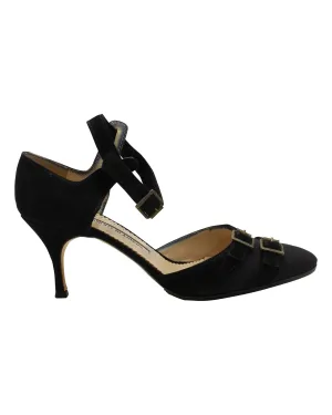 Manolo Blahnik Slingback Sandaletten mit mittlerer Absatz in schwarzem Wildleder