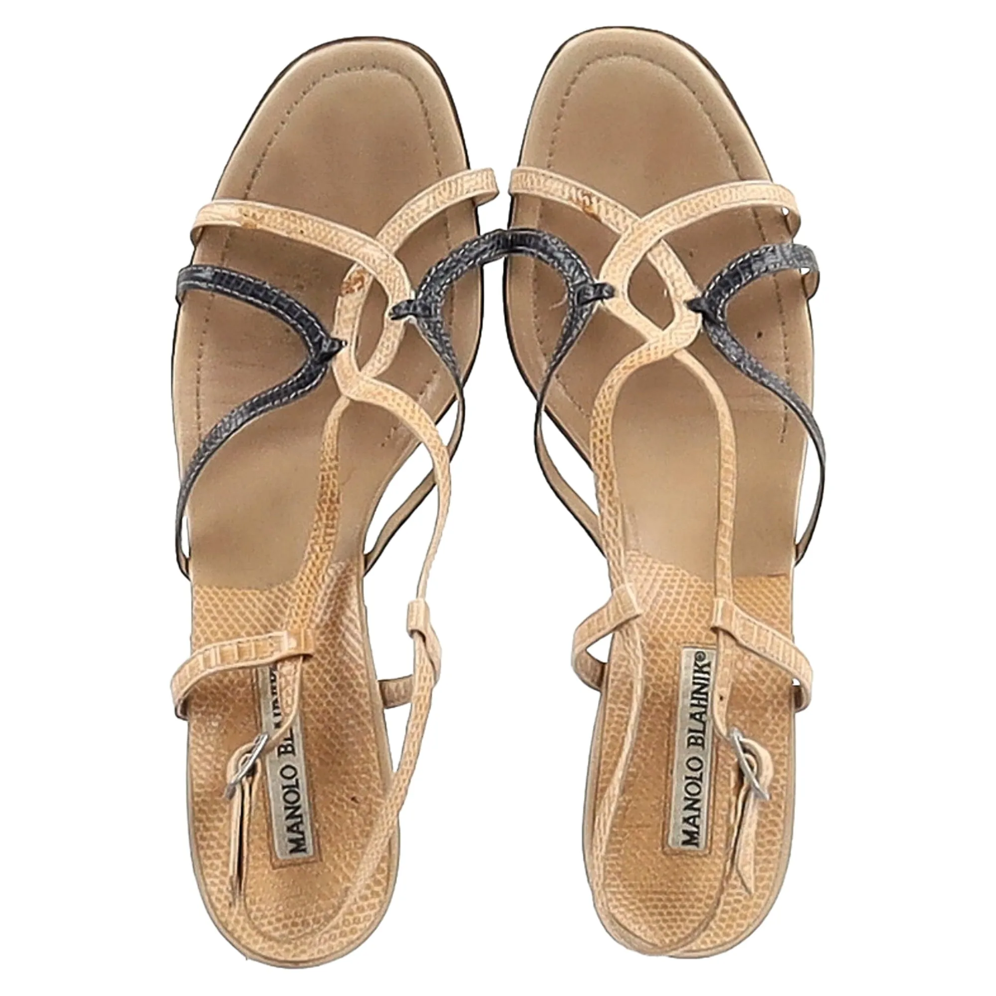 Manolo Blahnik Schlangenprägung-Sandaletten mit Absatz in Nude-Leder