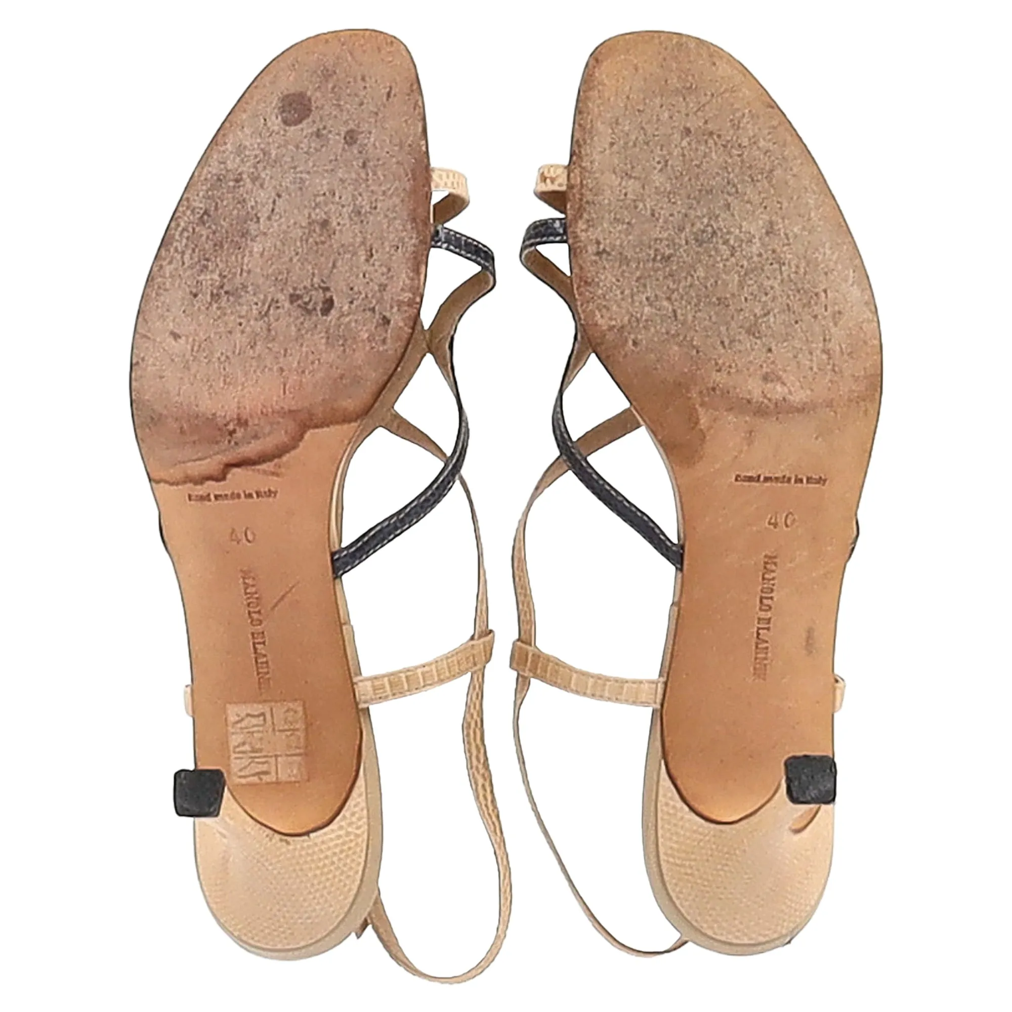 Manolo Blahnik Schlangenprägung-Sandaletten mit Absatz in Nude-Leder