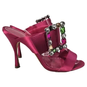 Manolo Blahnik Verda Verzierte Slip-On Absatzsandalen in Rosa Satin Schuhe_Manolo-Blahnik