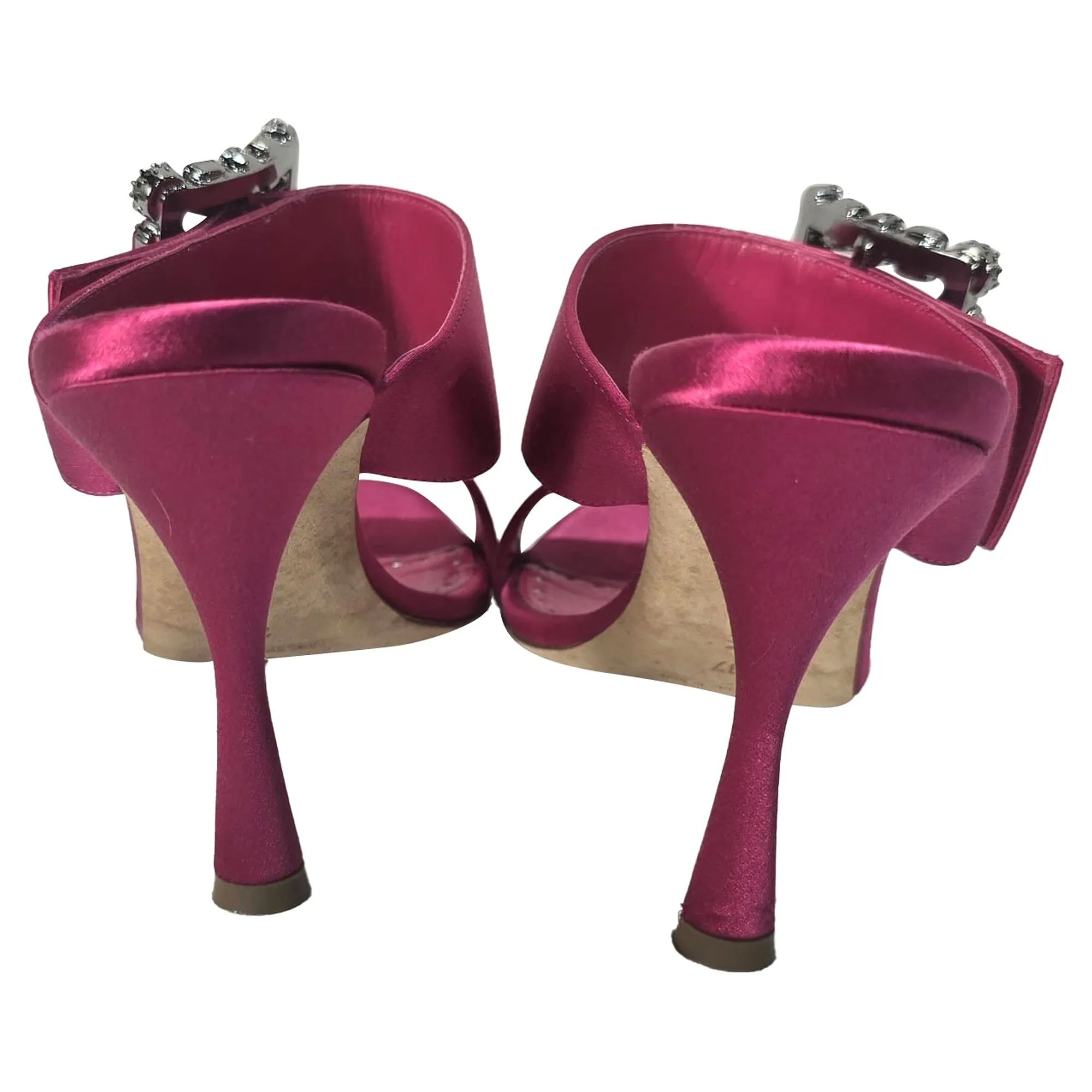 Manolo Blahnik Verda Verzierte Slip-On Absatzsandalen in Rosa Satin Schuhe_Manolo-Blahnik