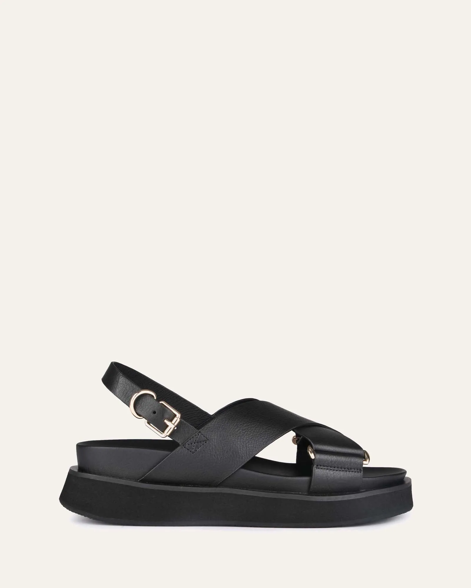 MARLEY FLACHER SANDALEN AUS SCHWARZEM LEDER