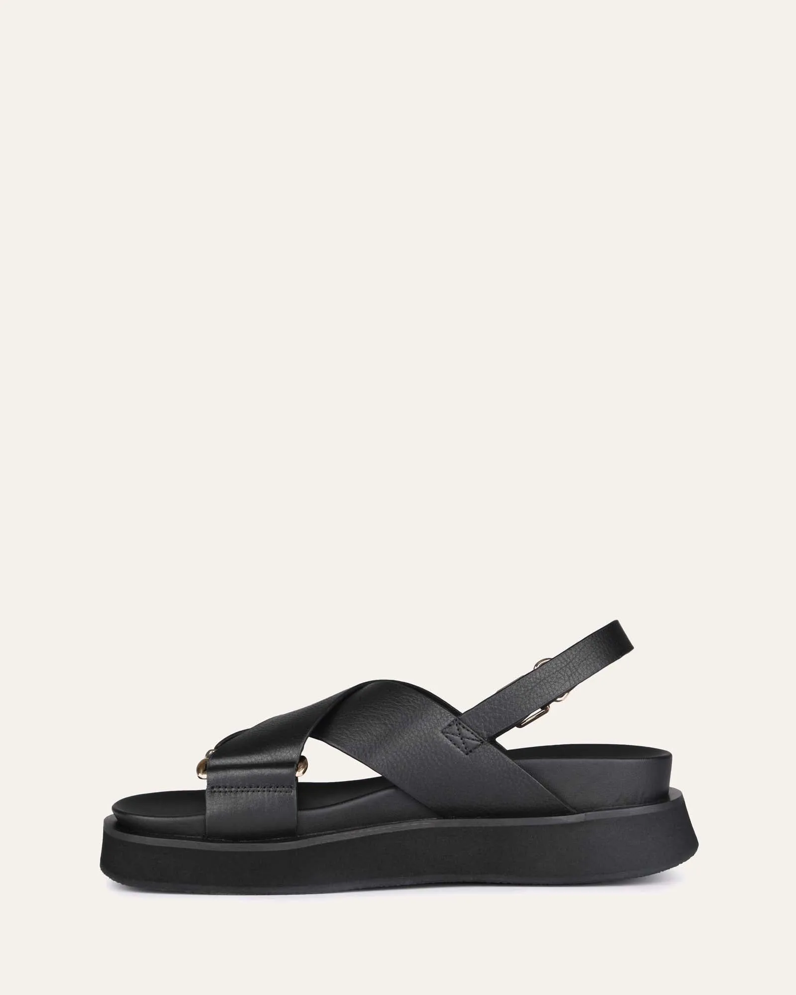 MARLEY FLACHER SANDALEN AUS SCHWARZEM LEDER