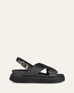 MARLEY FLACHER SANDALEN AUS SCHWARZEM LEDER