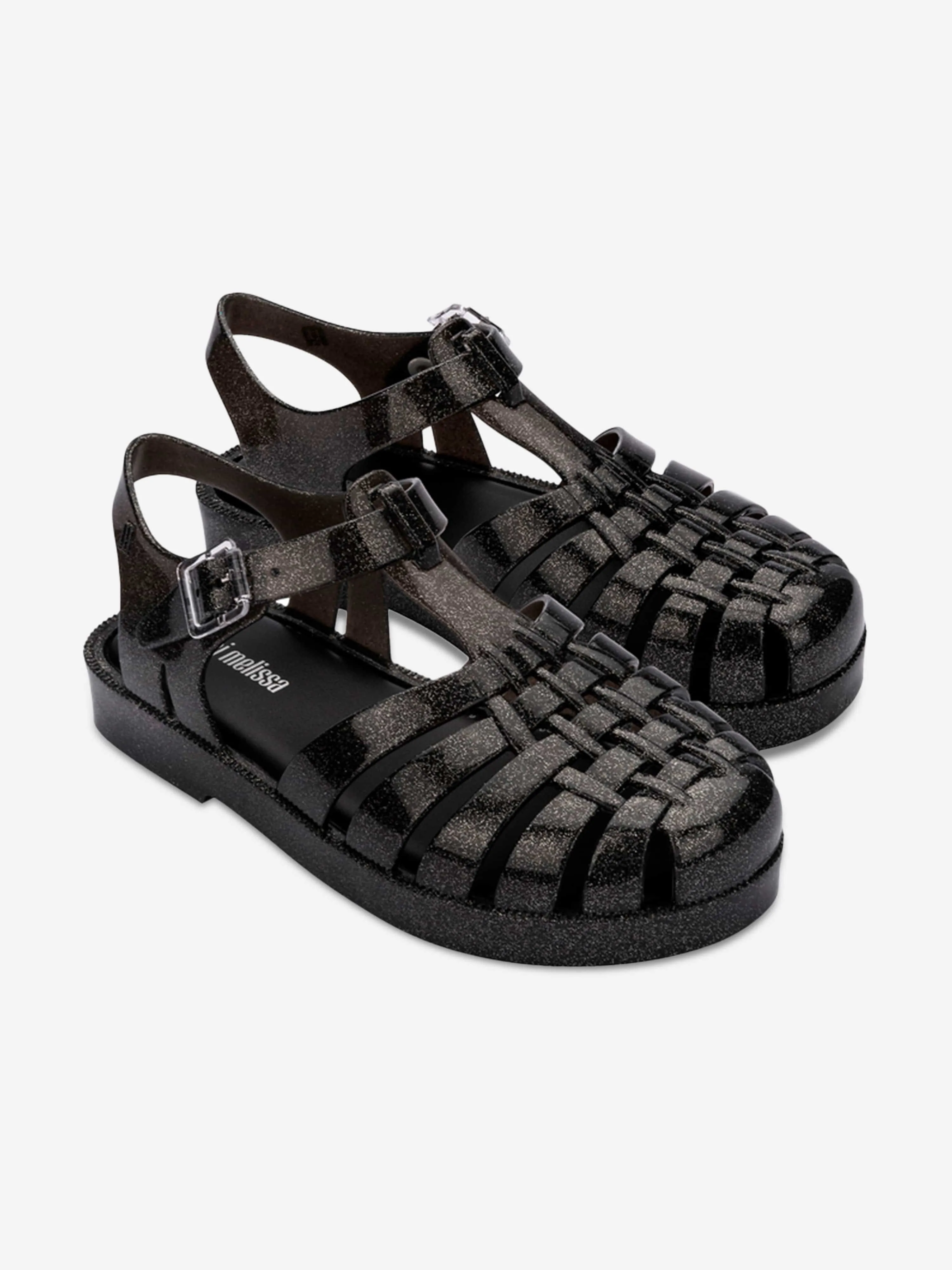 Mini Melissa Mädchen Besitz Glänzende Sandalen in Schwarz