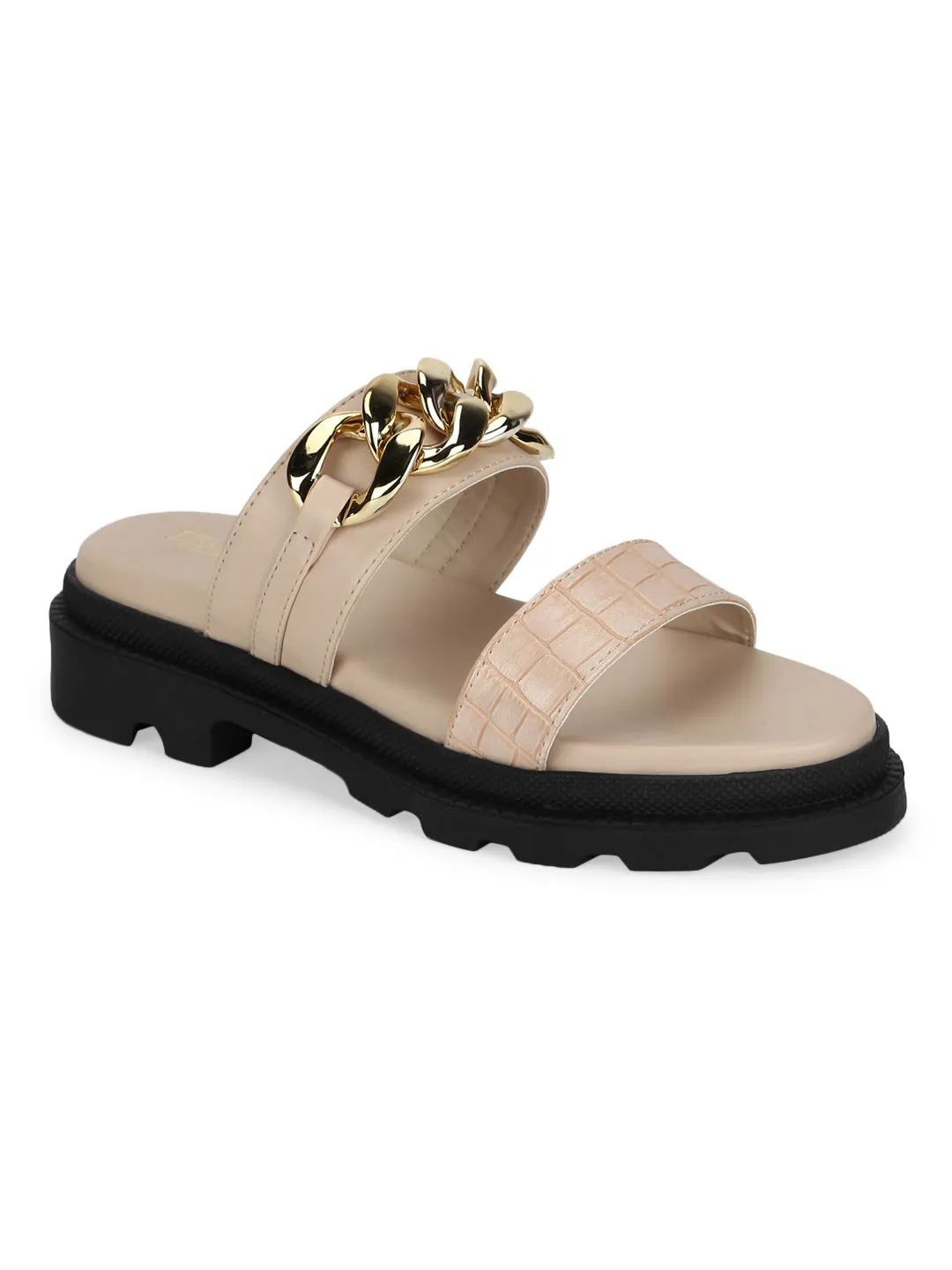 Nackte PU-Plattformschuhe mit Kette (TC-ST-1219-NUDPU)