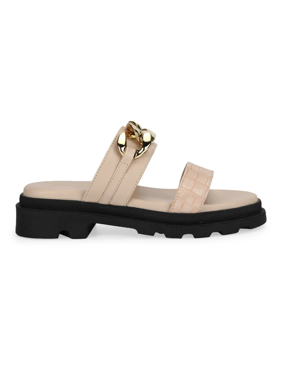 Nackte PU-Plattformschuhe mit Kette (TC-ST-1219-NUDPU)