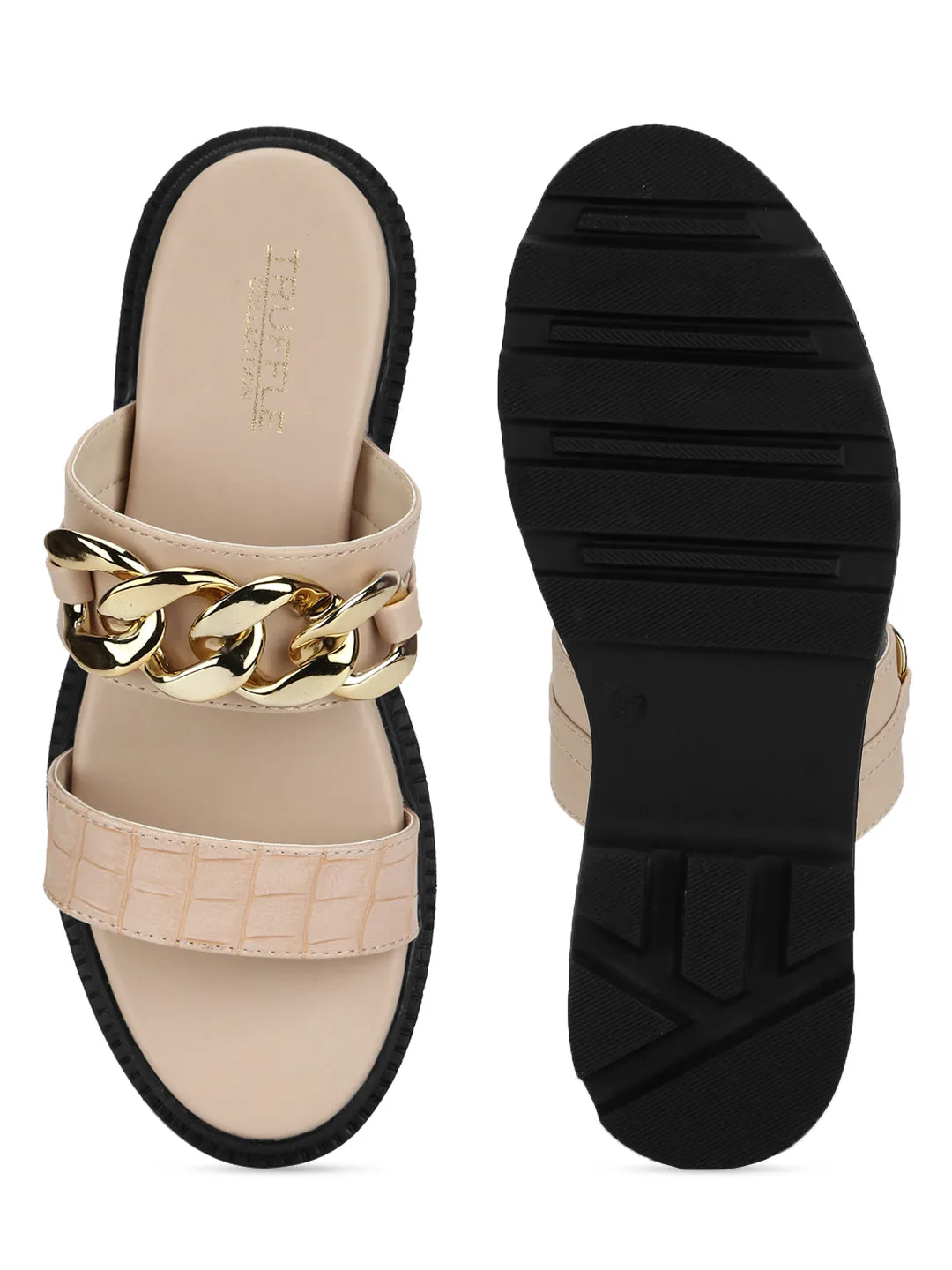 Nackte PU-Plattformschuhe mit Kette (TC-ST-1219-NUDPU)