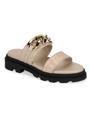 Nackte PU-Plattformschuhe mit Kette (TC-ST-1219-NUDPU)