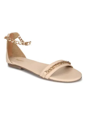 Nackte PU-Gold-Sandalen mit Kette