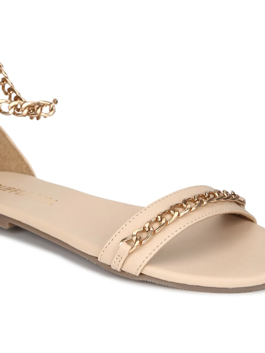 Nackte PU-Gold-Sandalen mit Kette