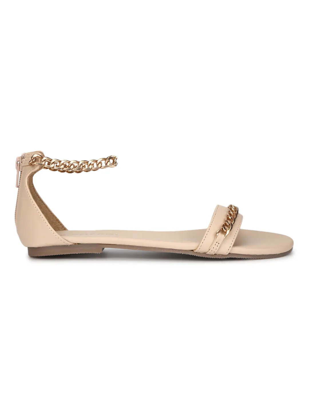 Nackte PU-Gold-Sandalen mit Kette