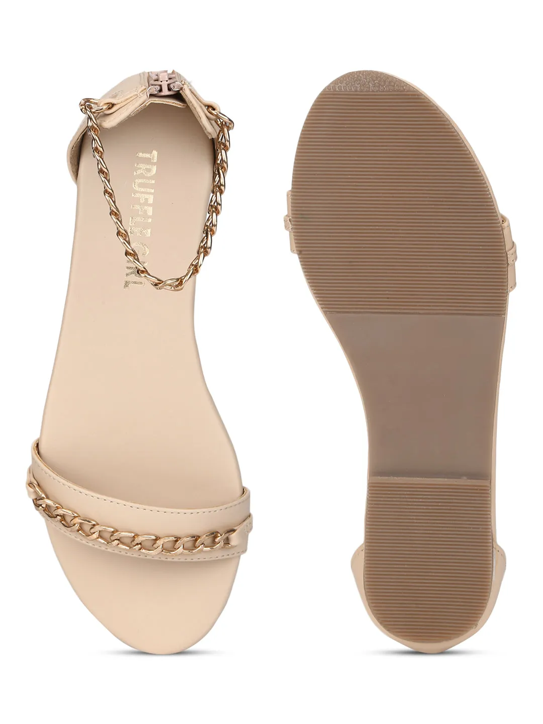 Nackte PU-Gold-Sandalen mit Kette