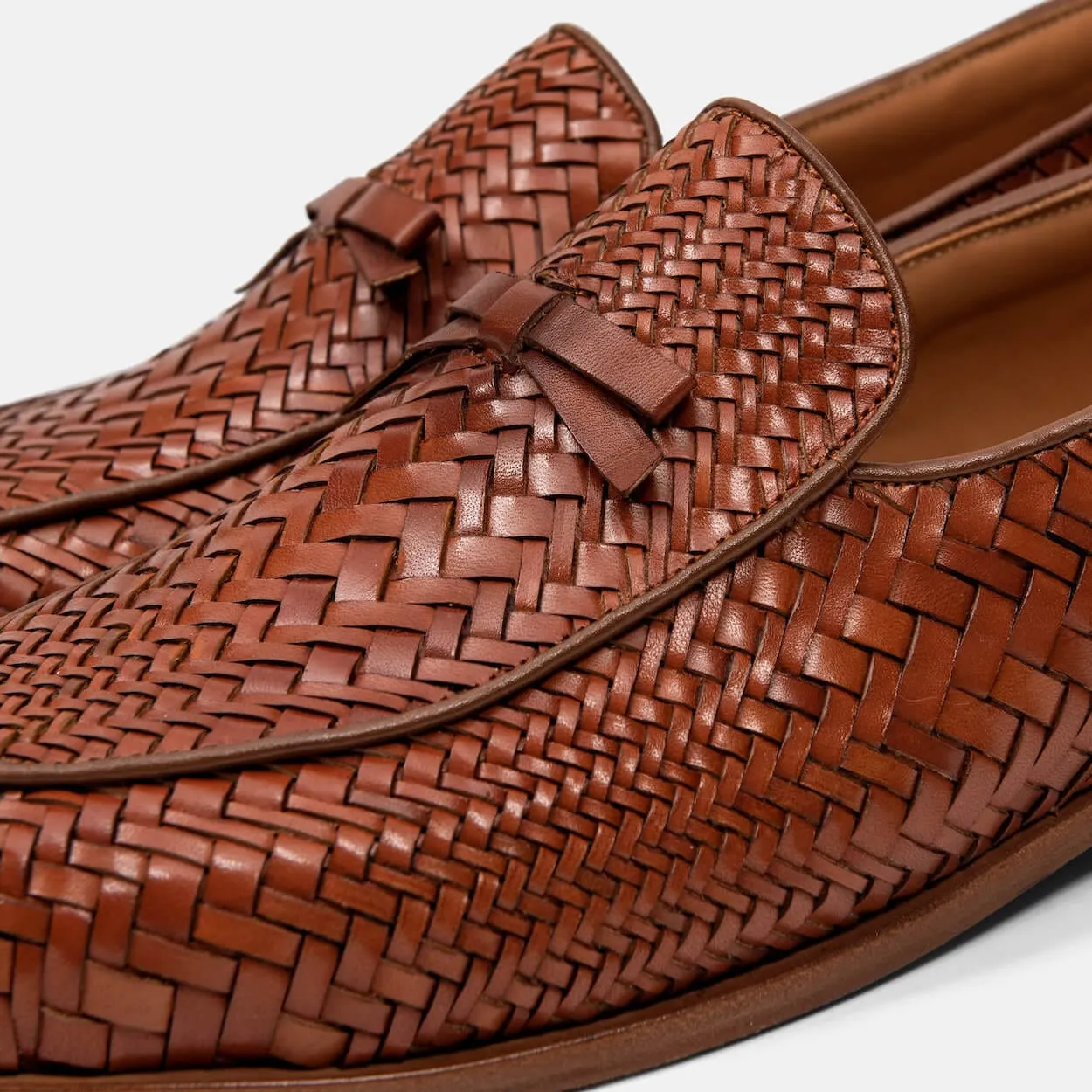 Odell Karamell Gewebte Leder Belgische Loafers