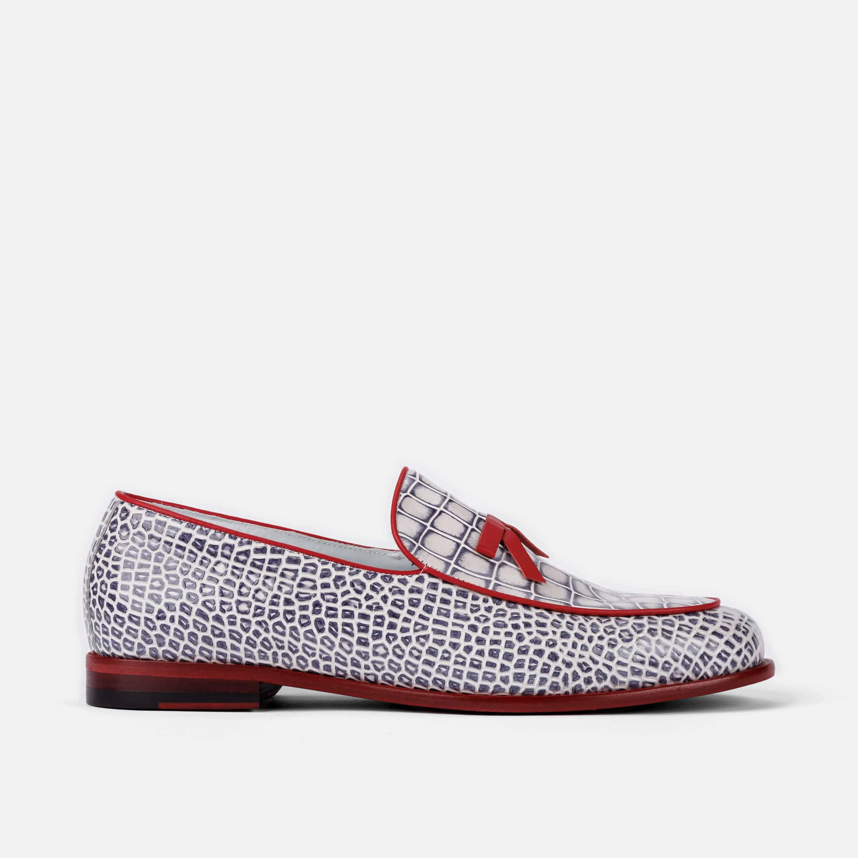 Odell Weiße Krokodilleder Belgische Loafers