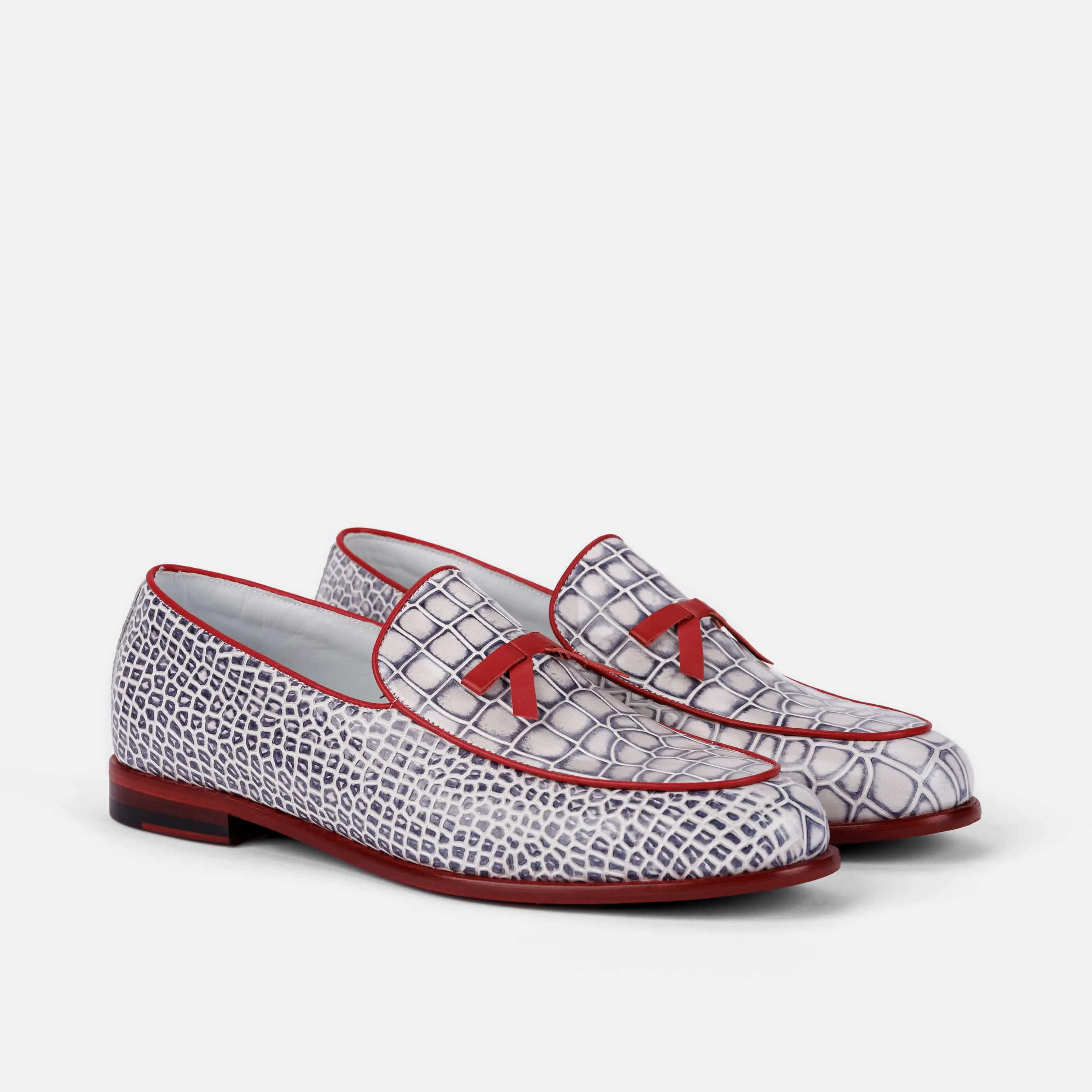 Odell Weiße Krokodilleder Belgische Loafers
