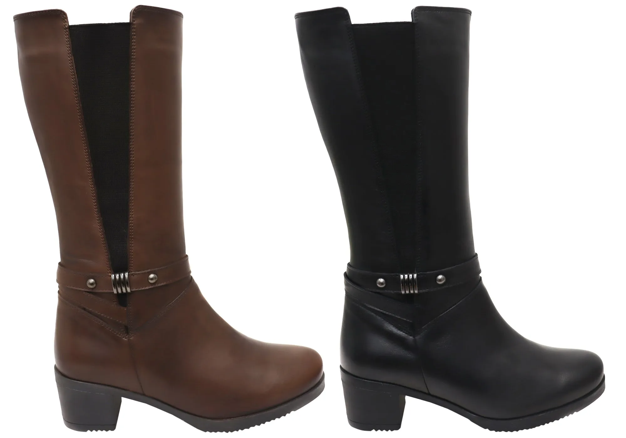 Orizonte Ballara Damen Europäische Bequeme Leder Stiefel Mittlere Wade Orizonte Schuhe