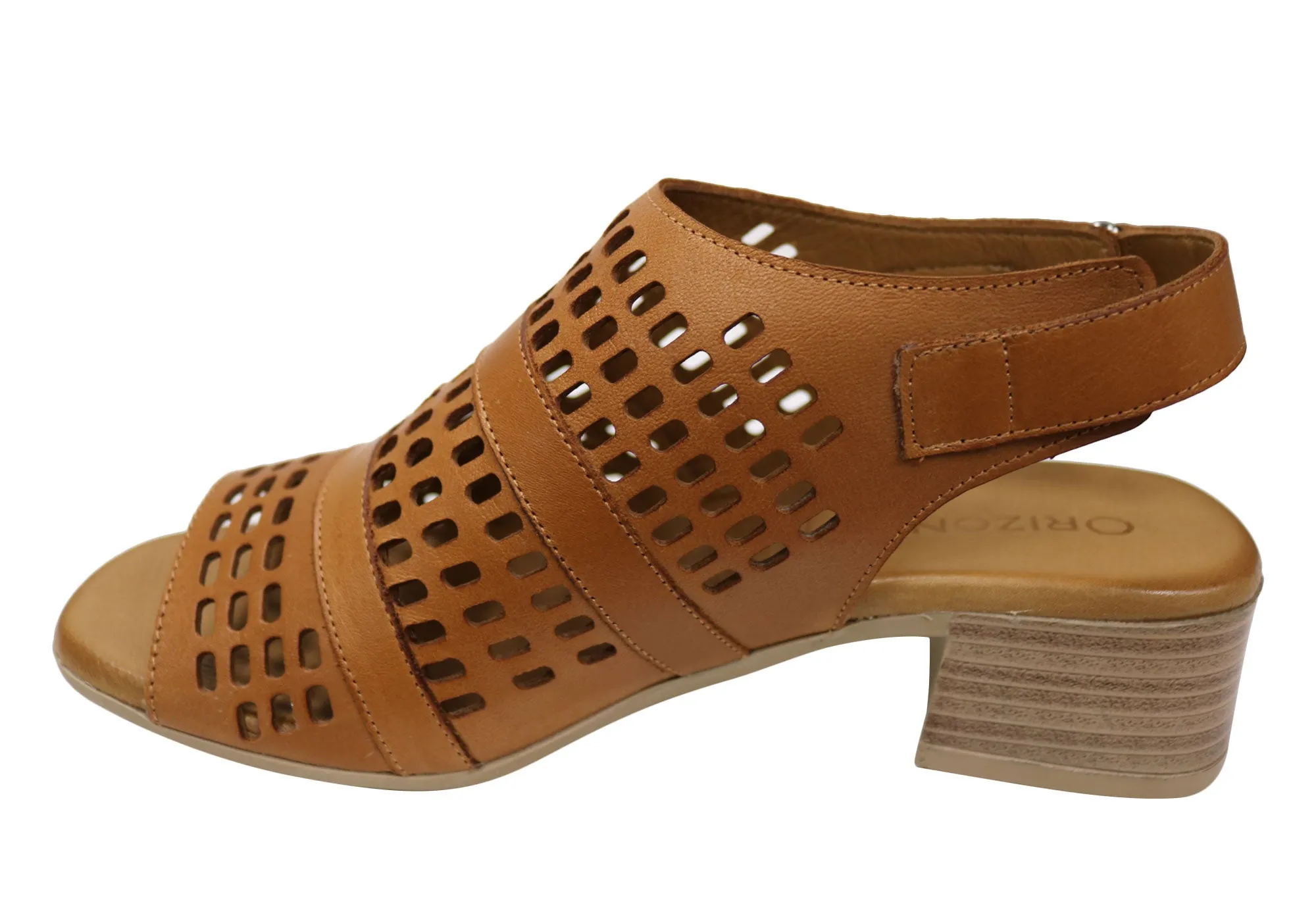 Orizonte Jazela Damen Europäisches Leder Bequeme Sandalen mit niedrigem Absatz Orizonte Schuhe
