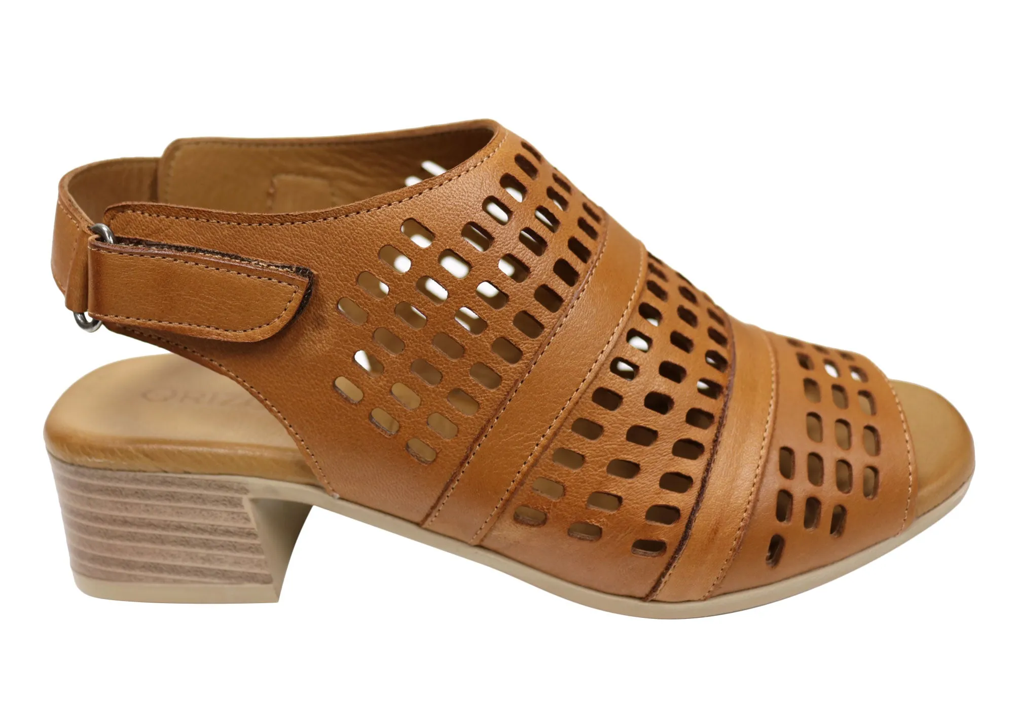 Orizonte Jazela Damen Europäisches Leder Bequeme Sandalen mit niedrigem Absatz Orizonte Schuhe