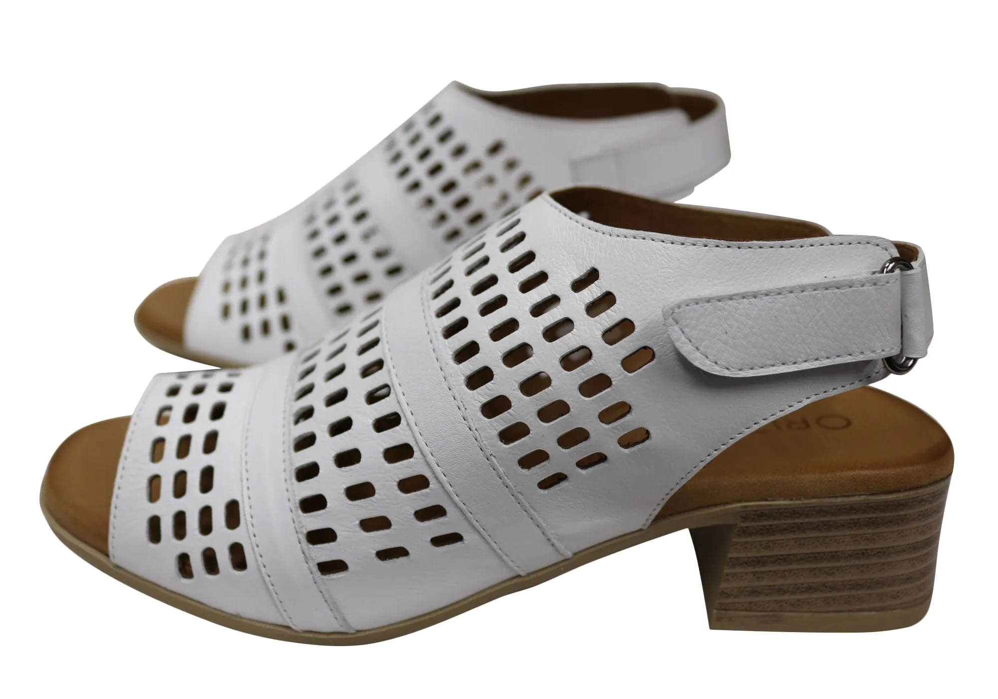 Orizonte Jazela Damen Europäisches Leder Bequeme Sandalen mit niedrigem Absatz Orizonte Schuhe