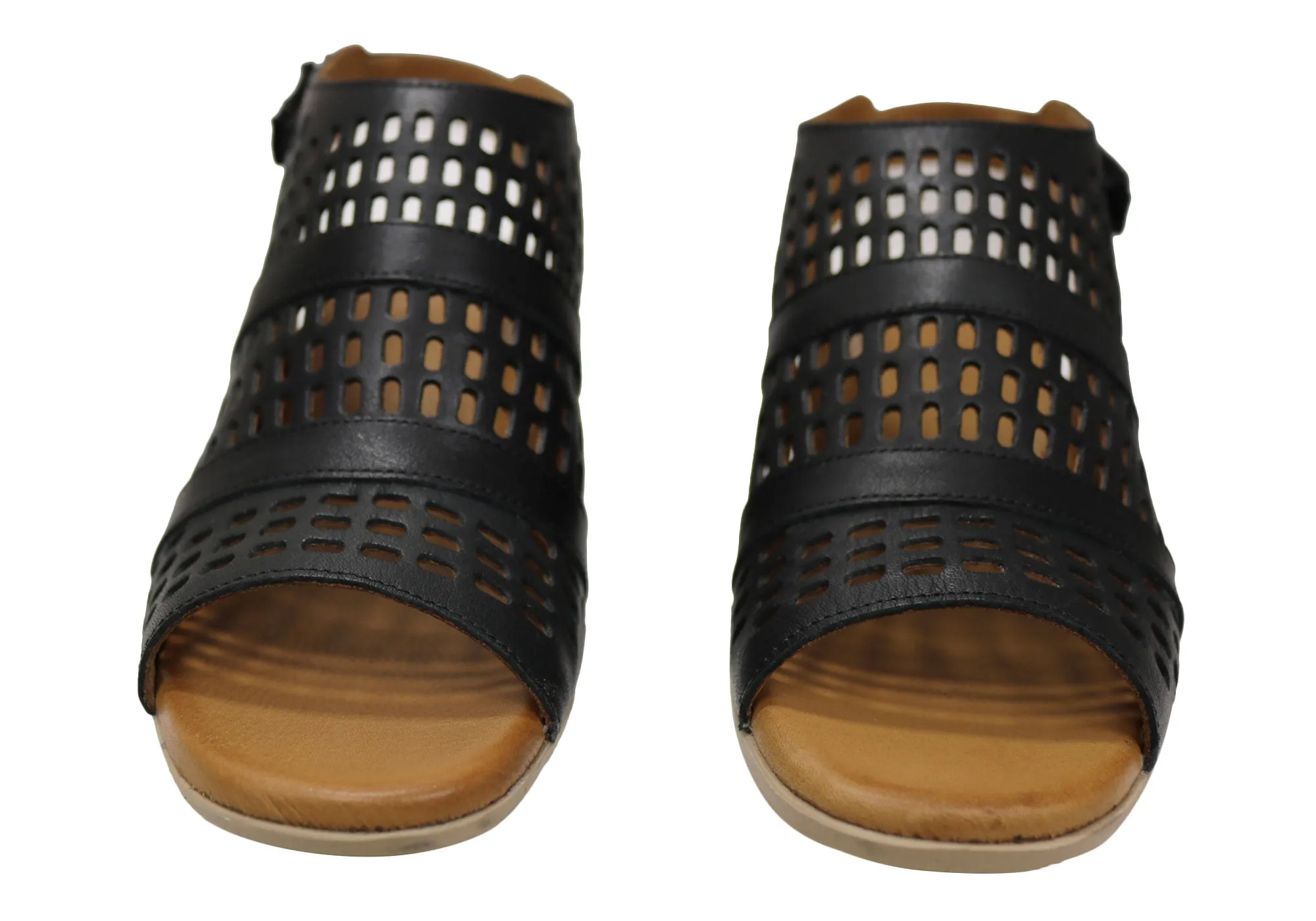 Orizonte Jazela Damen Europäisches Leder Bequeme Sandalen mit niedrigem Absatz Orizonte Schuhe