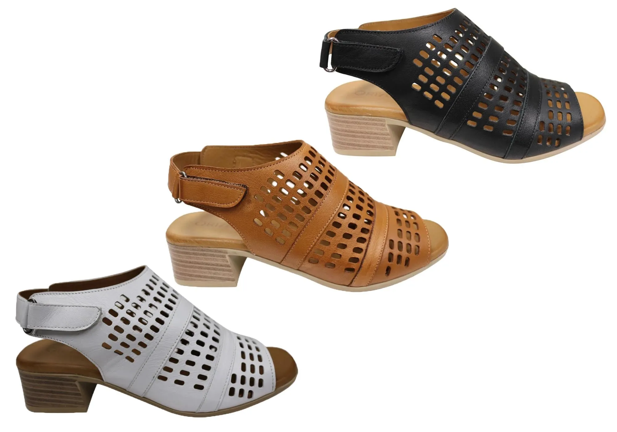 Orizonte Jazela Damen Europäisches Leder Bequeme Sandalen mit niedrigem Absatz Orizonte Schuhe