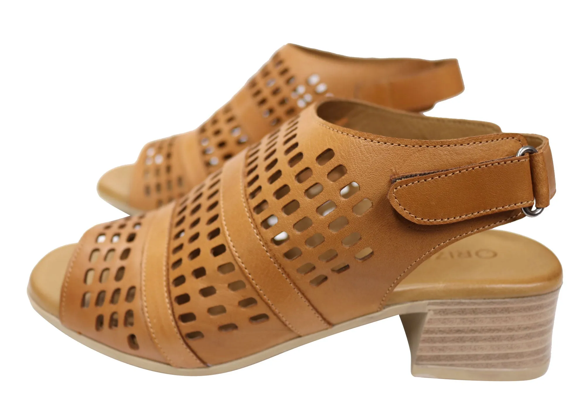 Orizonte Jazela Damen Europäisches Leder Bequeme Sandalen mit niedrigem Absatz Orizonte Schuhe