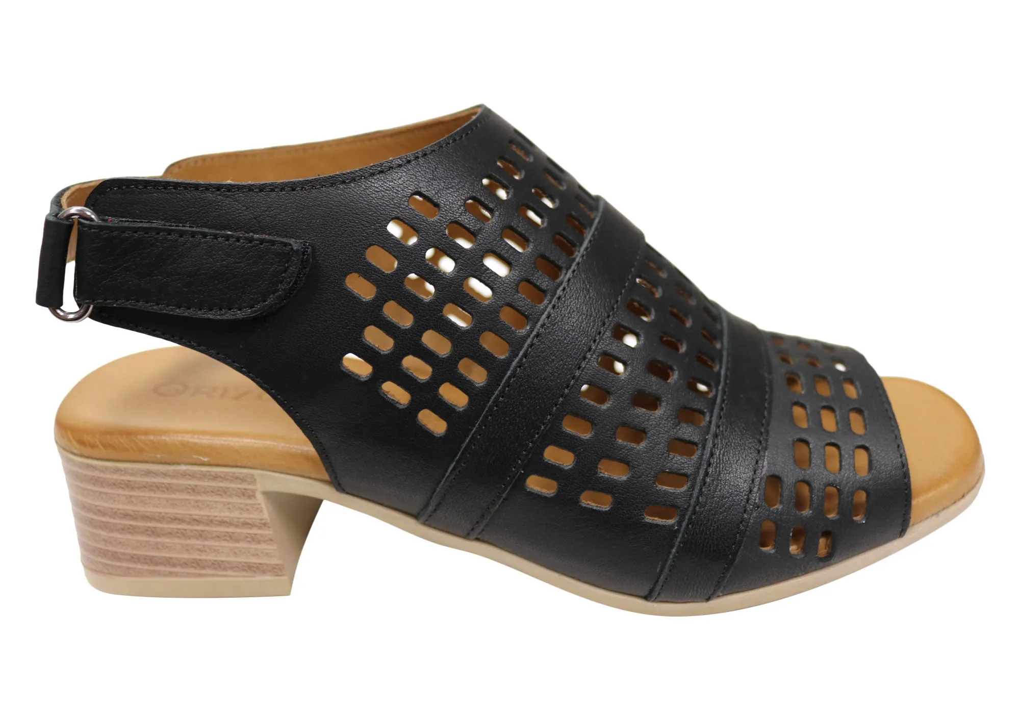 Orizonte Jazela Damen Europäisches Leder Bequeme Sandalen mit niedrigem Absatz Orizonte Schuhe