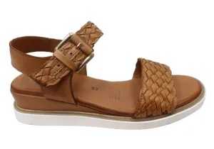 Orizonte Queni Damen Bequeme Europäische Keilabsatz-Sandalen aus Leder Orizonte Schuhe