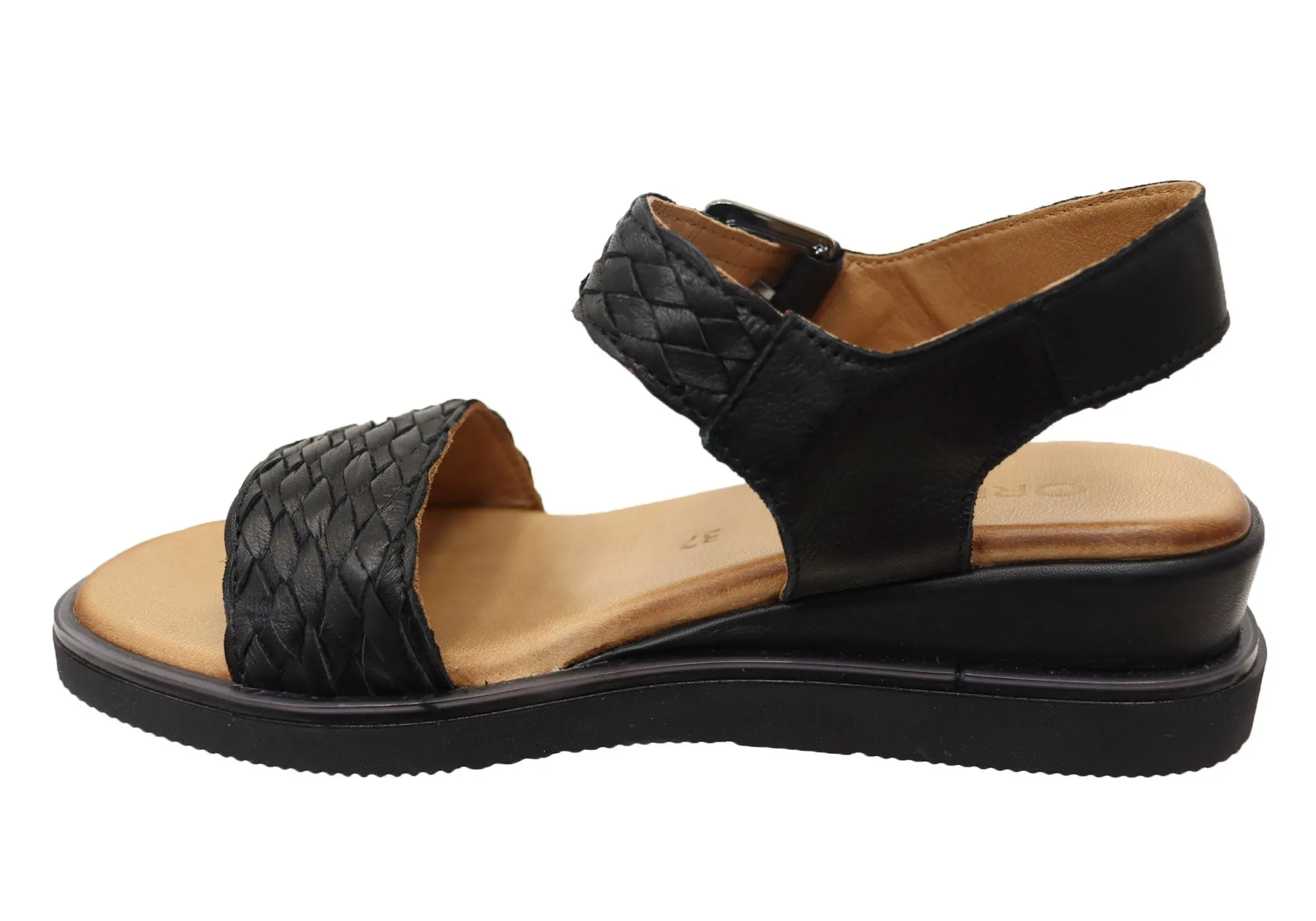 Orizonte Queni Damen Bequeme Europäische Keilabsatz-Sandalen aus Leder Orizonte Schuhe