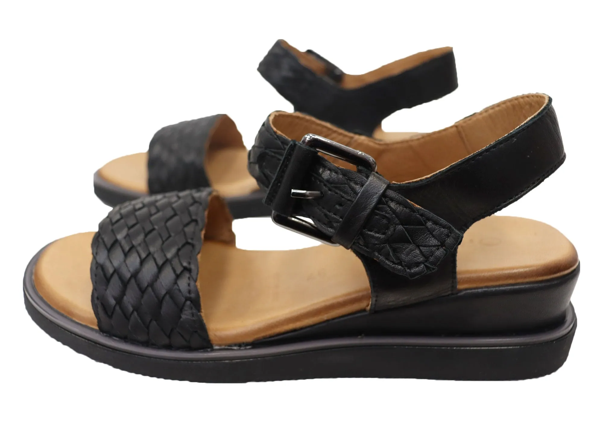 Orizonte Queni Damen Bequeme Europäische Keilabsatz-Sandalen aus Leder Orizonte Schuhe
