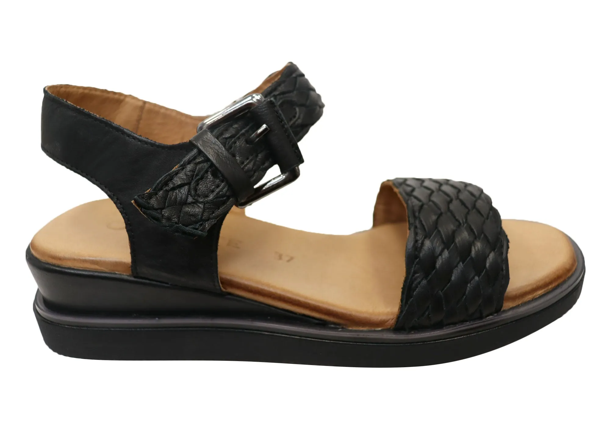 Orizonte Queni Damen Bequeme Europäische Keilabsatz-Sandalen aus Leder Orizonte Schuhe