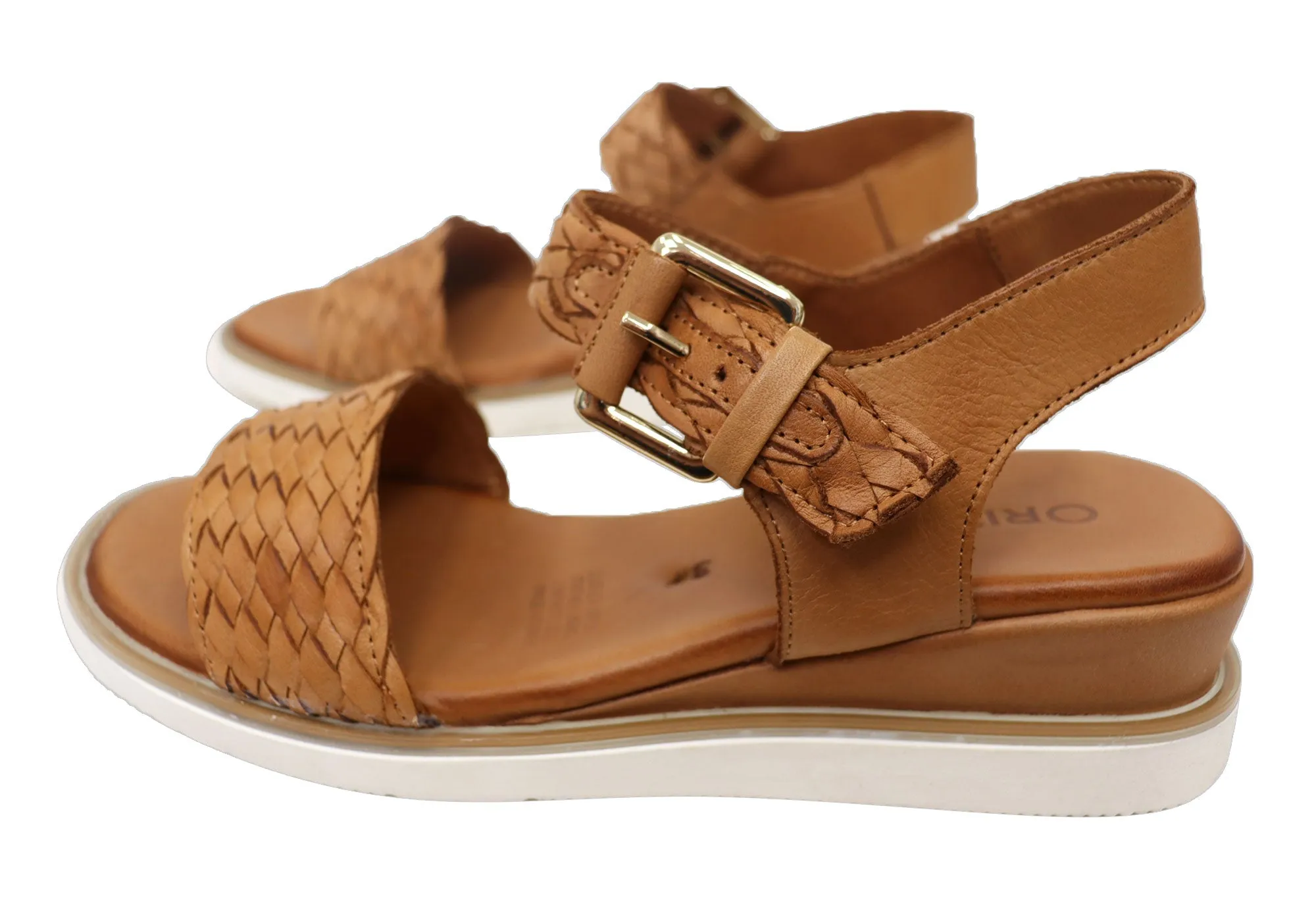 Orizonte Queni Damen Bequeme Europäische Keilabsatz-Sandalen aus Leder Orizonte Schuhe