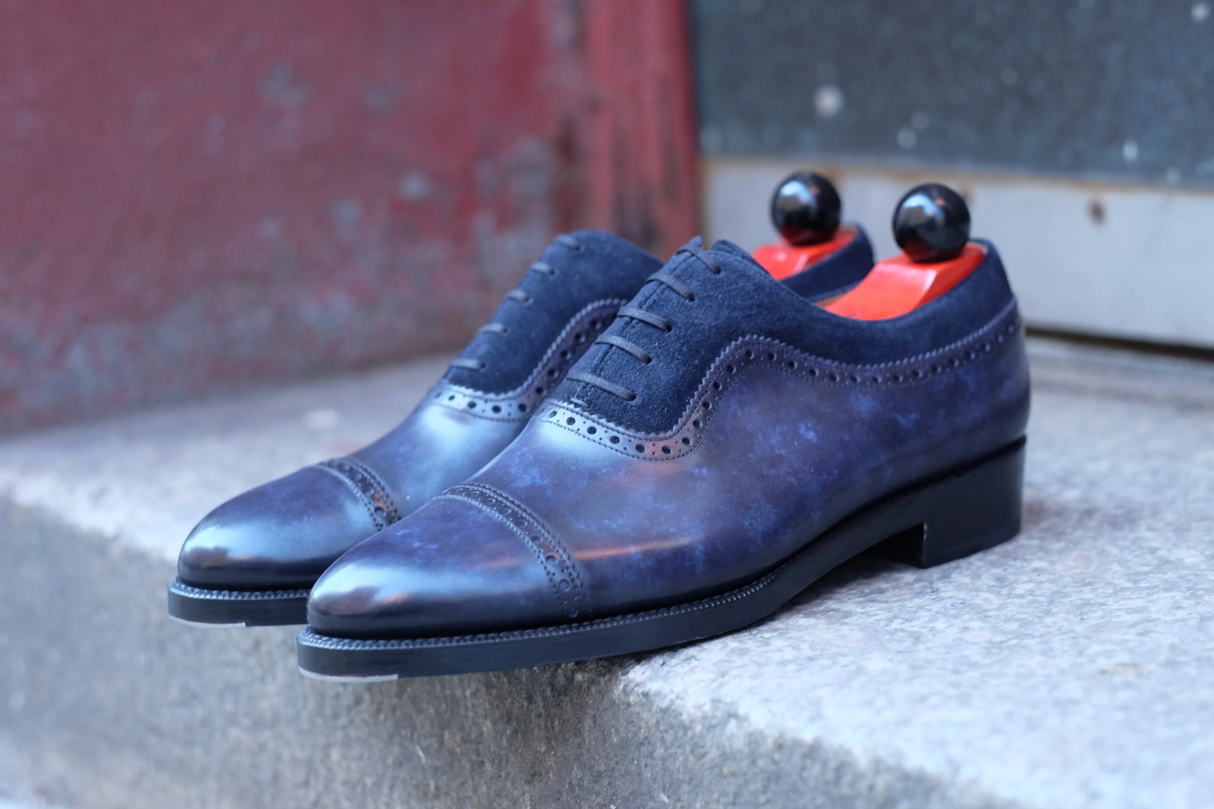 Palacio - MTO - Marineblauer Marmor-Patina / Marineblauer Wildleder - TMG-Leisten - Doppelte Ledersohle