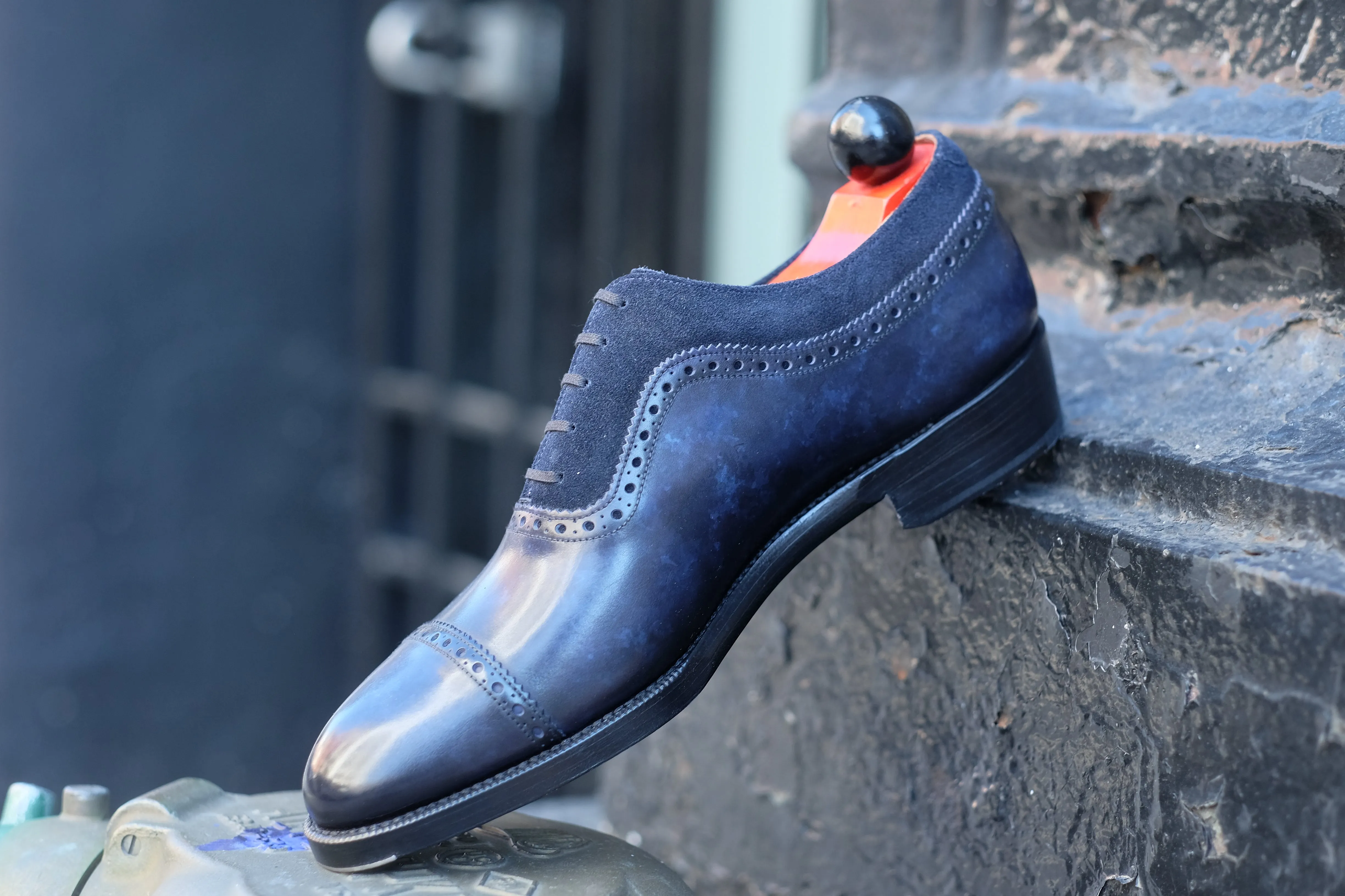 Palacio - MTO - Marineblauer Marmor-Patina / Marineblauer Wildleder - TMG-Leisten - Doppelte Ledersohle