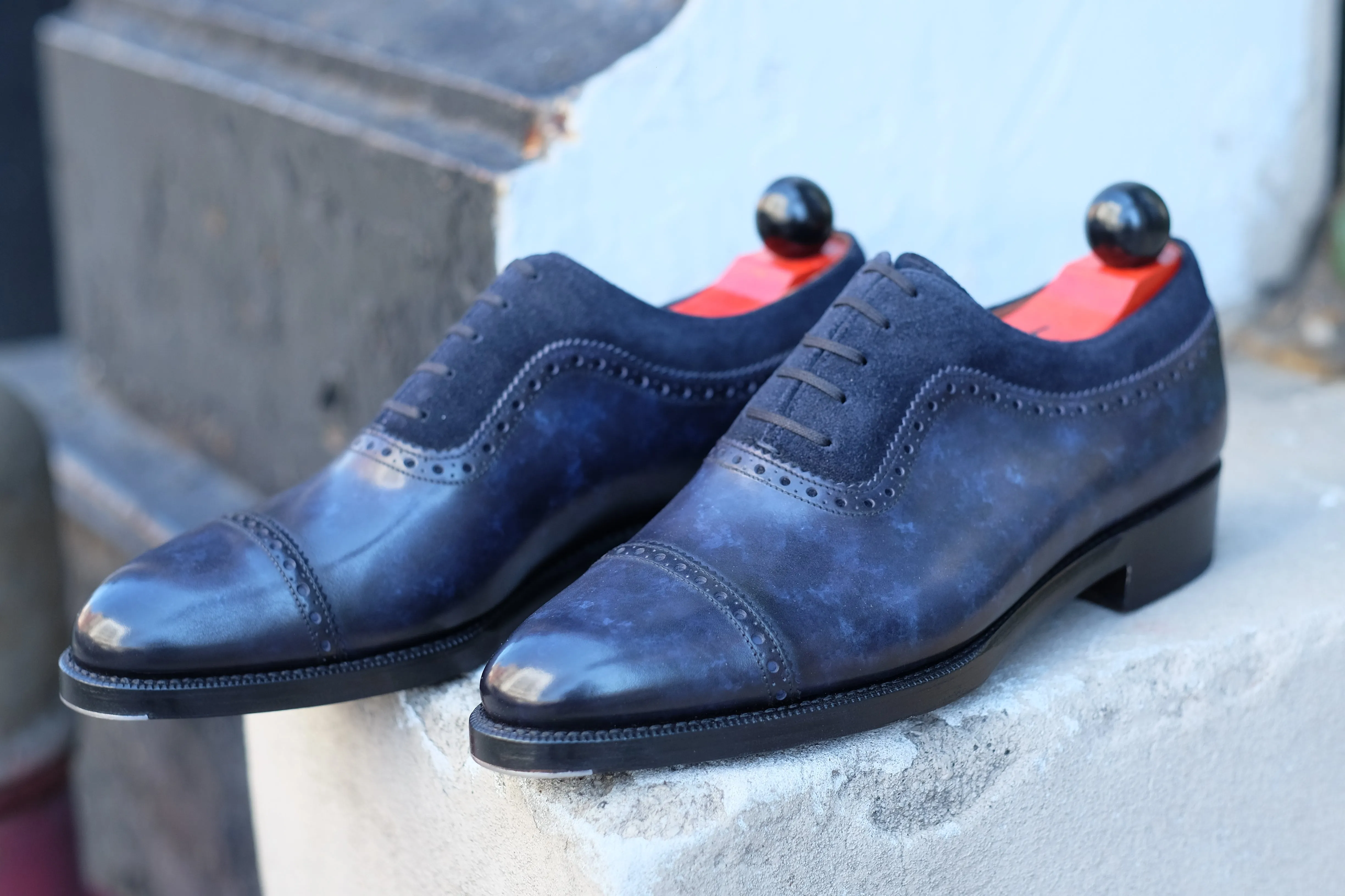 Palacio - MTO - Marineblauer Marmor-Patina / Marineblauer Wildleder - TMG-Leisten - Doppelte Ledersohle