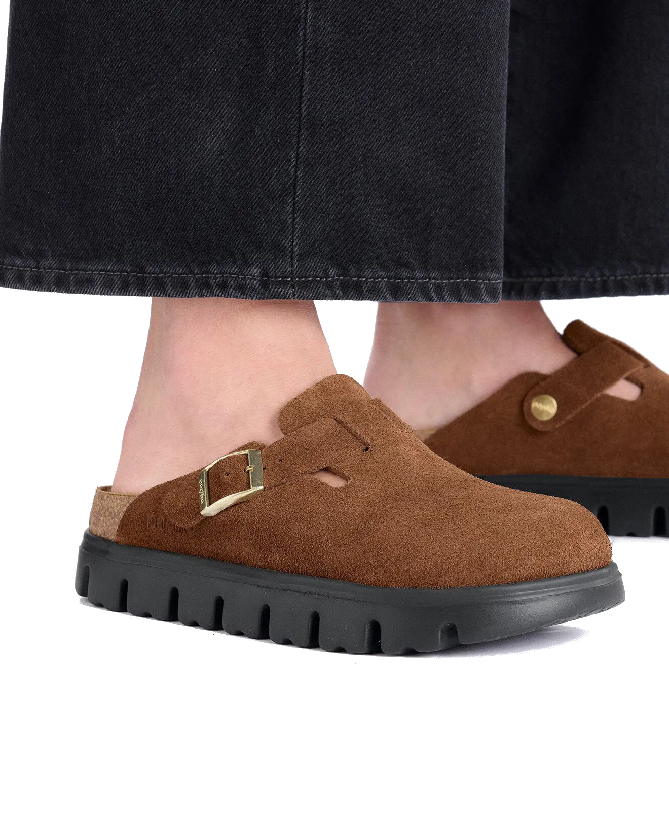 Papillio Boston Chunky Wildleder Sandalen in Dunkeltee & Schwarz