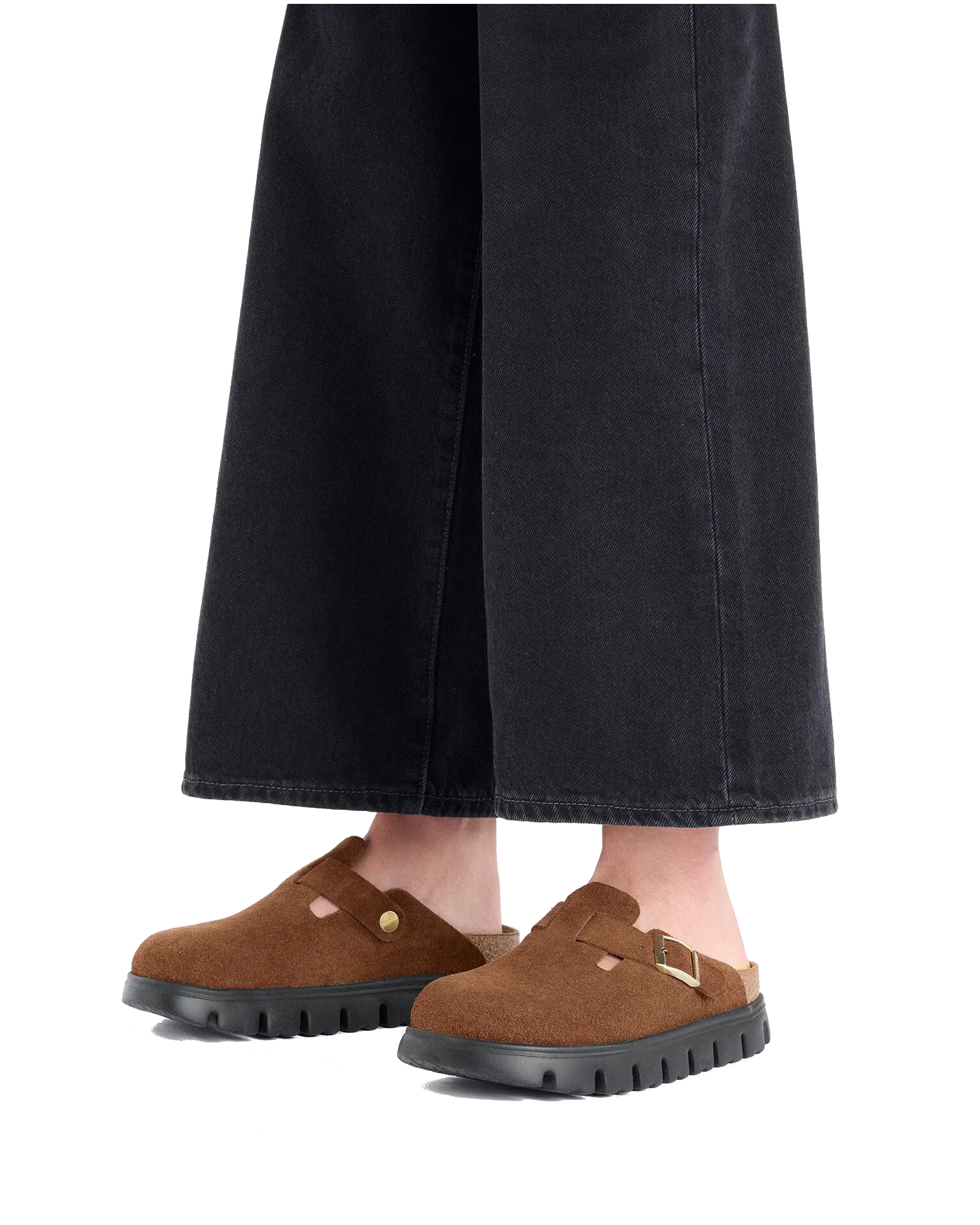 Papillio Boston Chunky Wildleder Sandalen in Dunkeltee & Schwarz