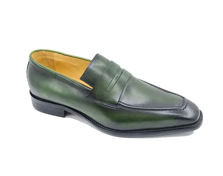 Patina Kalbsleder Schlupf-Penny-Loafer Grün