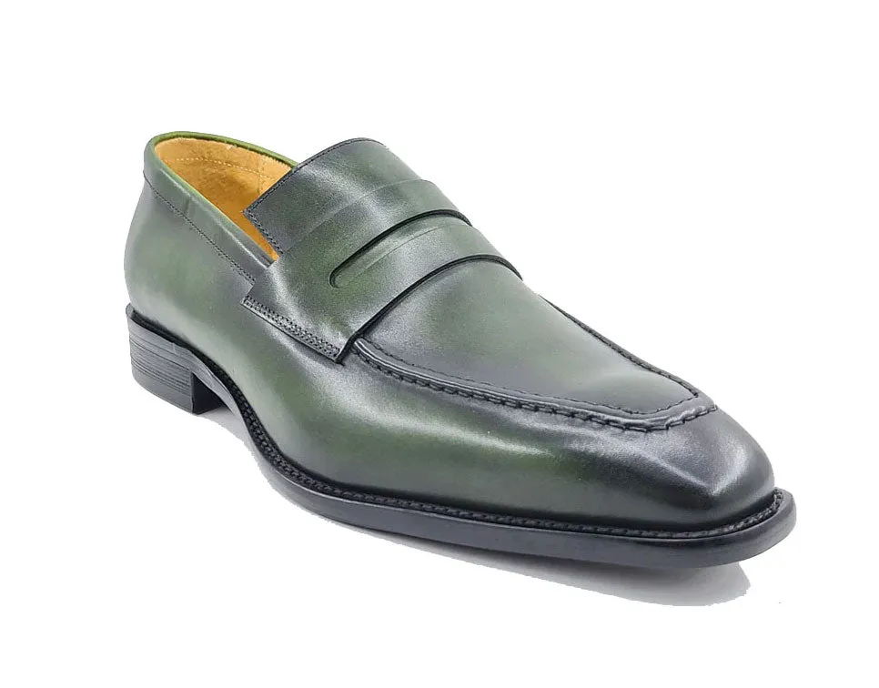 Patina Kalbsleder Schlupf-Penny-Loafer Grün