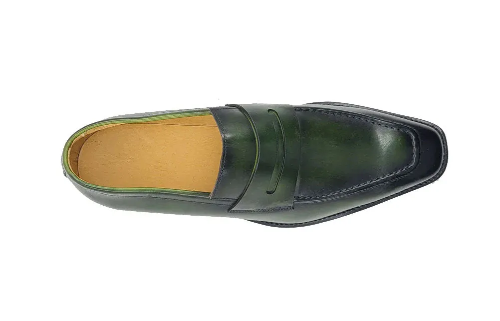 Patina Kalbsleder Schlupf-Penny-Loafer Grün