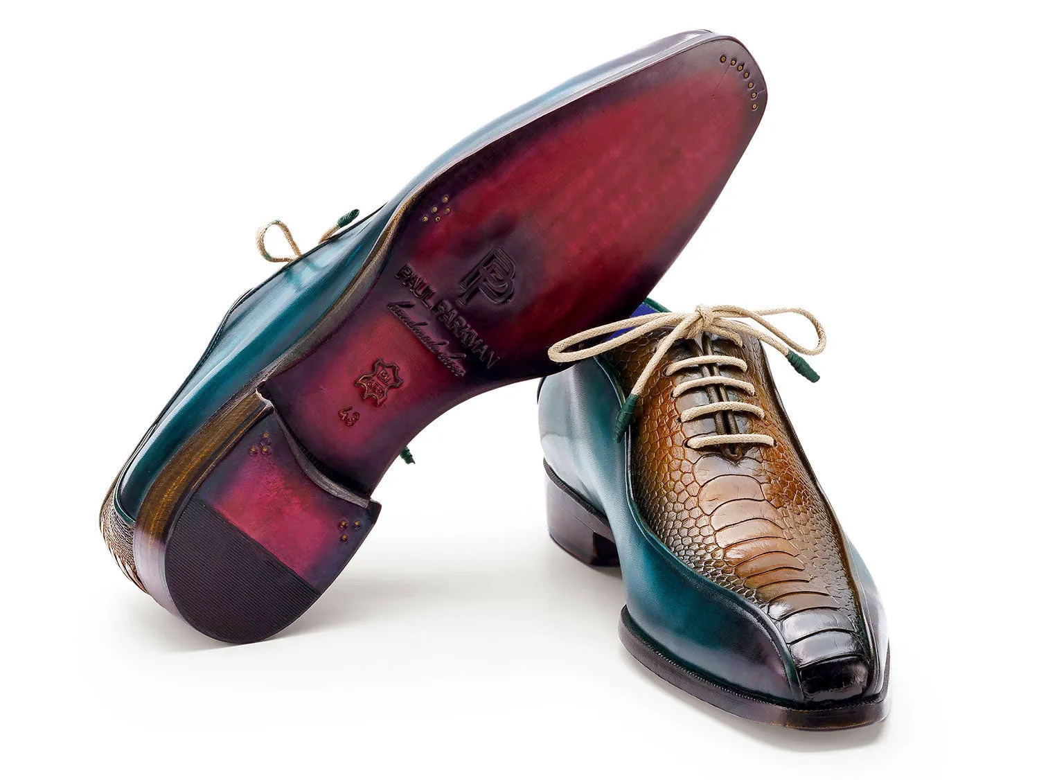 Paul Parkman Schuhe Paul Parkman Herren Oxfordschuhe mit Bicycle-Toe aus echtem Straußenleder in Grün & Braun