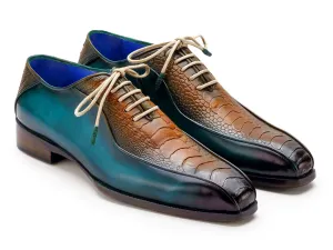 Paul Parkman Schuhe Paul Parkman Herren Oxfordschuhe mit Bicycle-Toe aus echtem Straußenleder in Grün & Braun
