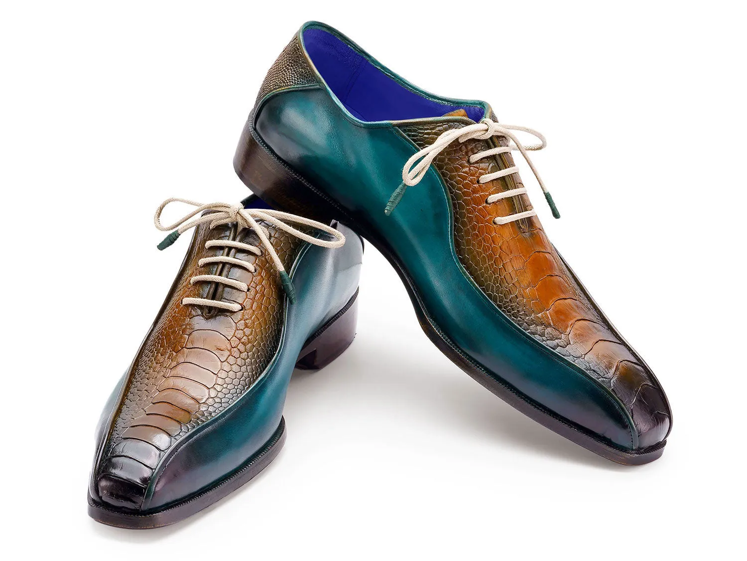 Paul Parkman Schuhe Paul Parkman Herren Oxfordschuhe mit Bicycle-Toe aus echtem Straußenleder in Grün & Braun
