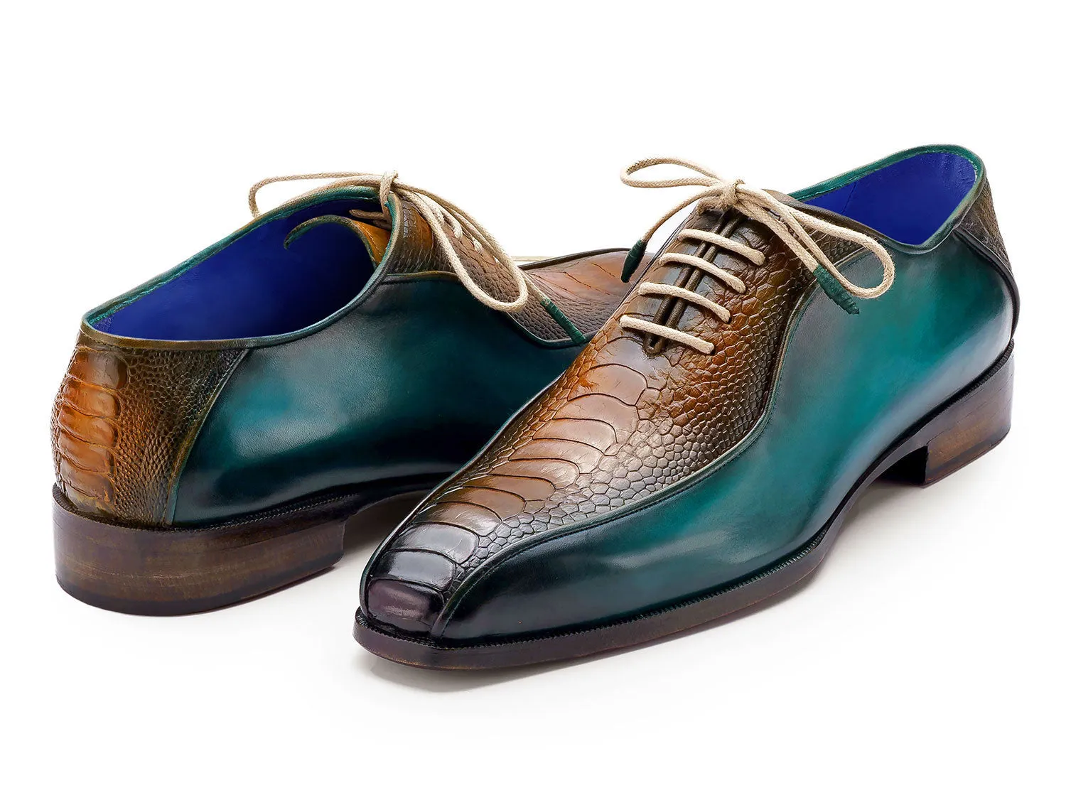 Paul Parkman Schuhe Paul Parkman Herren Oxfordschuhe mit Bicycle-Toe aus echtem Straußenleder in Grün & Braun