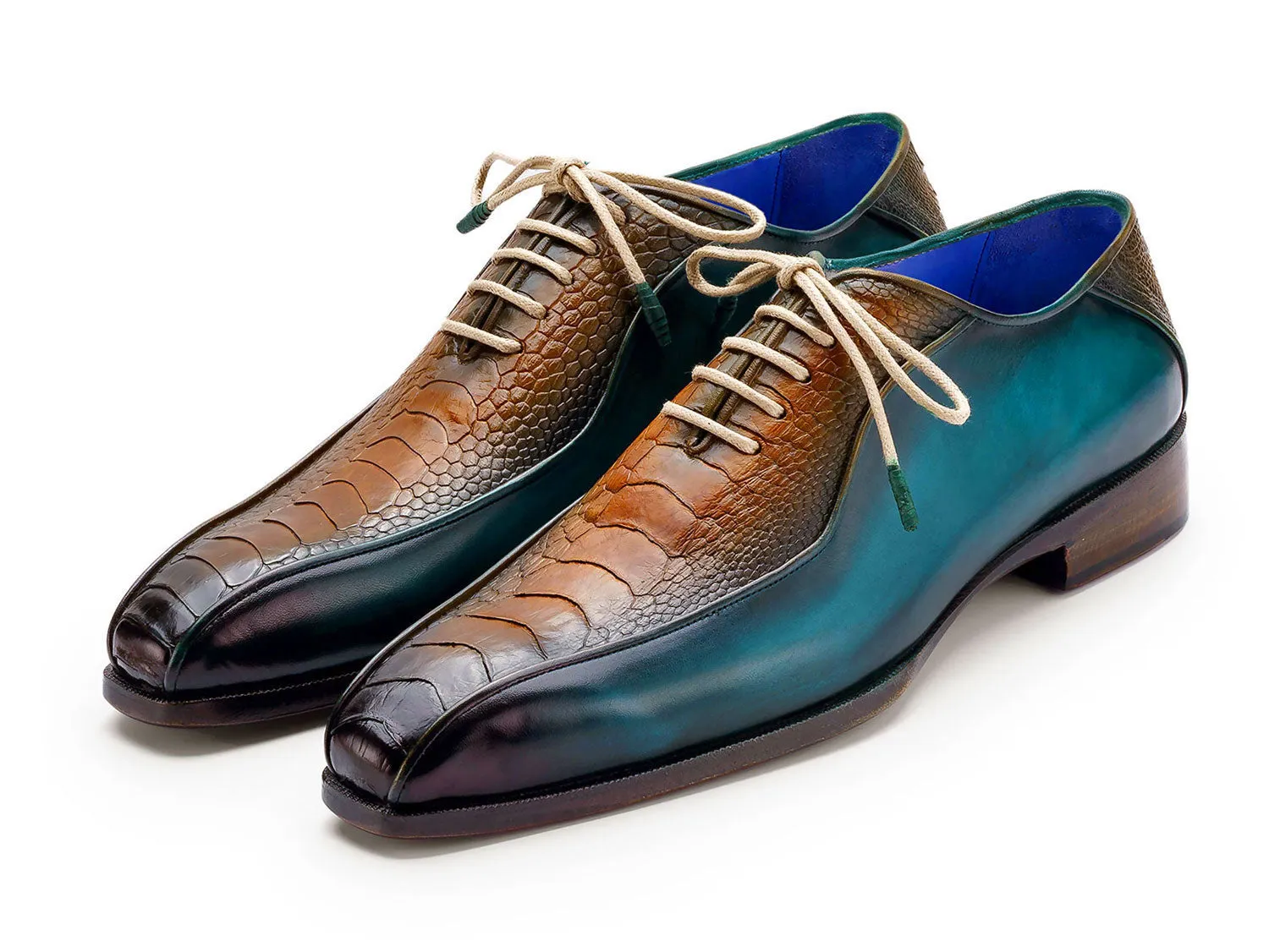 Paul Parkman Schuhe Paul Parkman Herren Oxfordschuhe mit Bicycle-Toe aus echtem Straußenleder in Grün & Braun