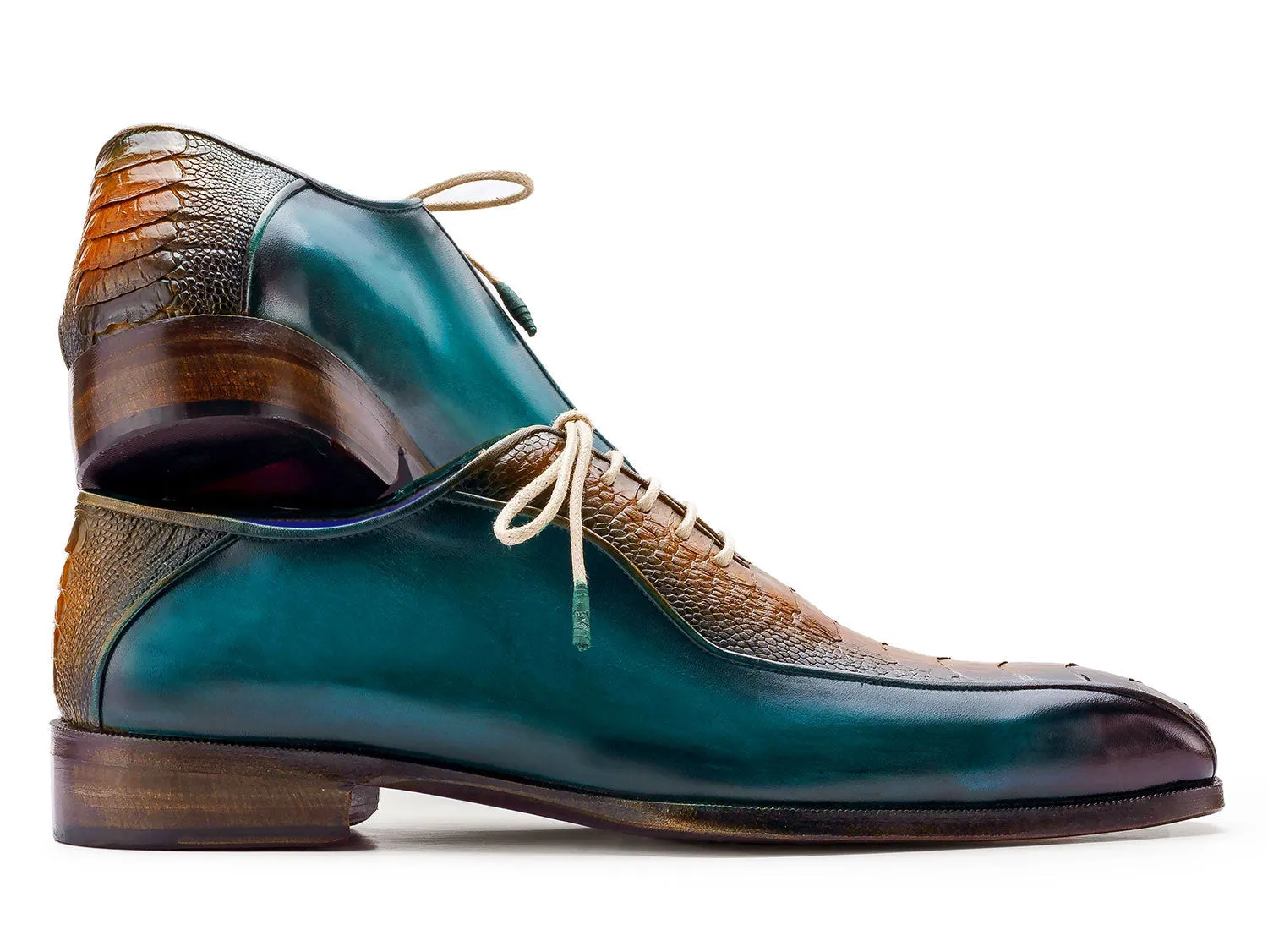Paul Parkman Schuhe Paul Parkman Herren Oxfordschuhe mit Bicycle-Toe aus echtem Straußenleder in Grün & Braun