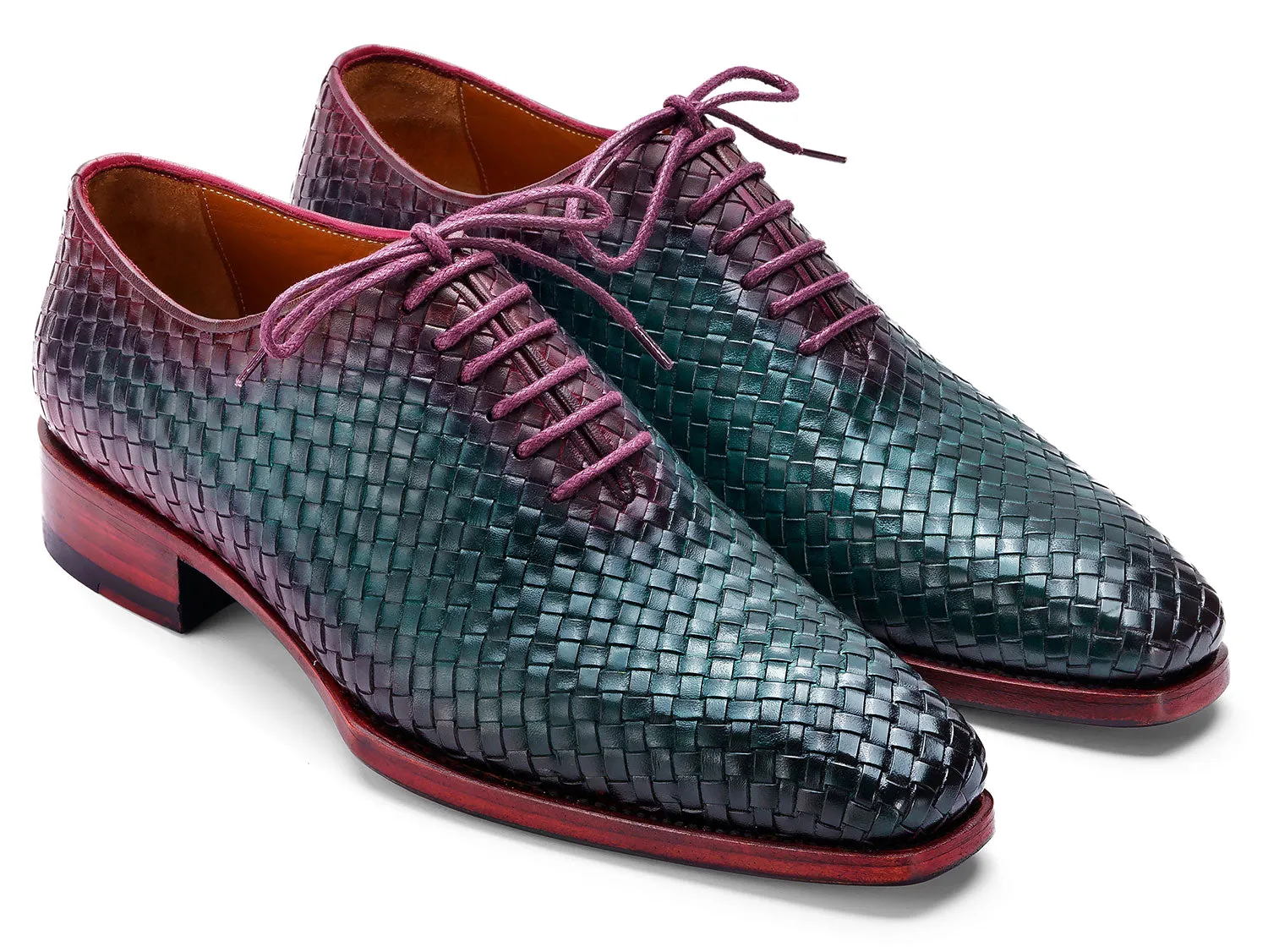 Paul Parkman Schuhe Paul Parkman Herren Oxfords aus gewebtem Leder in Grün & Lila