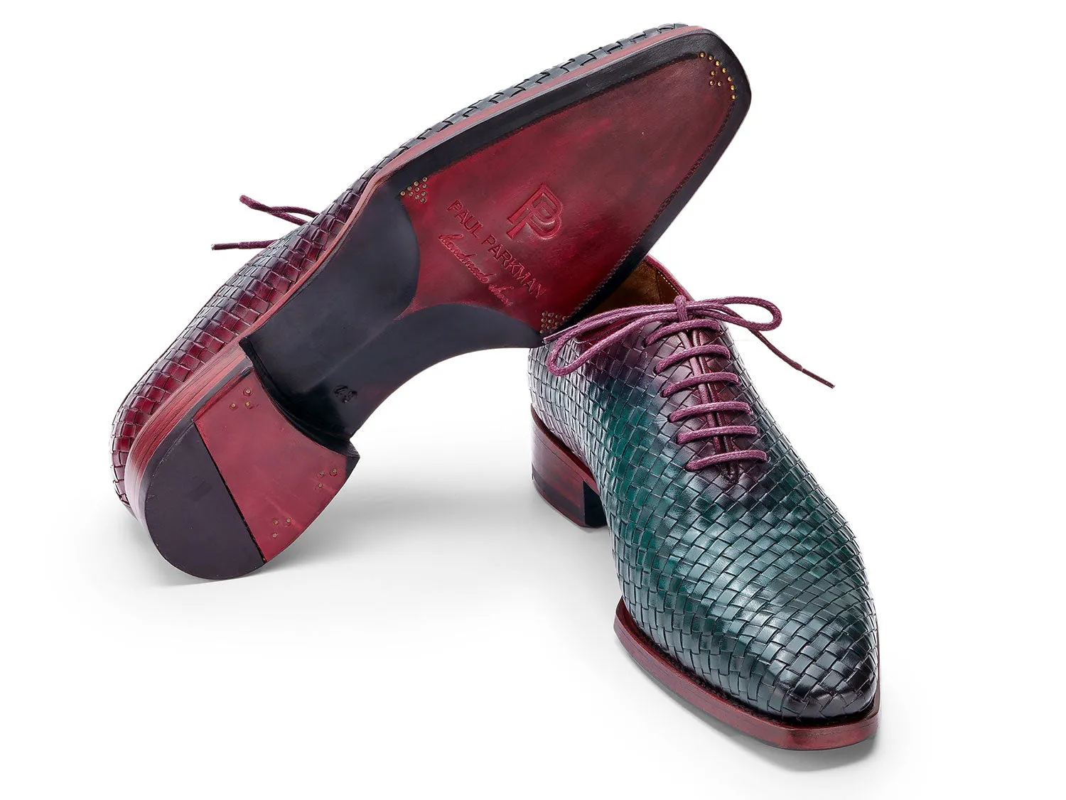 Paul Parkman Schuhe Paul Parkman Herren Oxfords aus gewebtem Leder in Grün & Lila