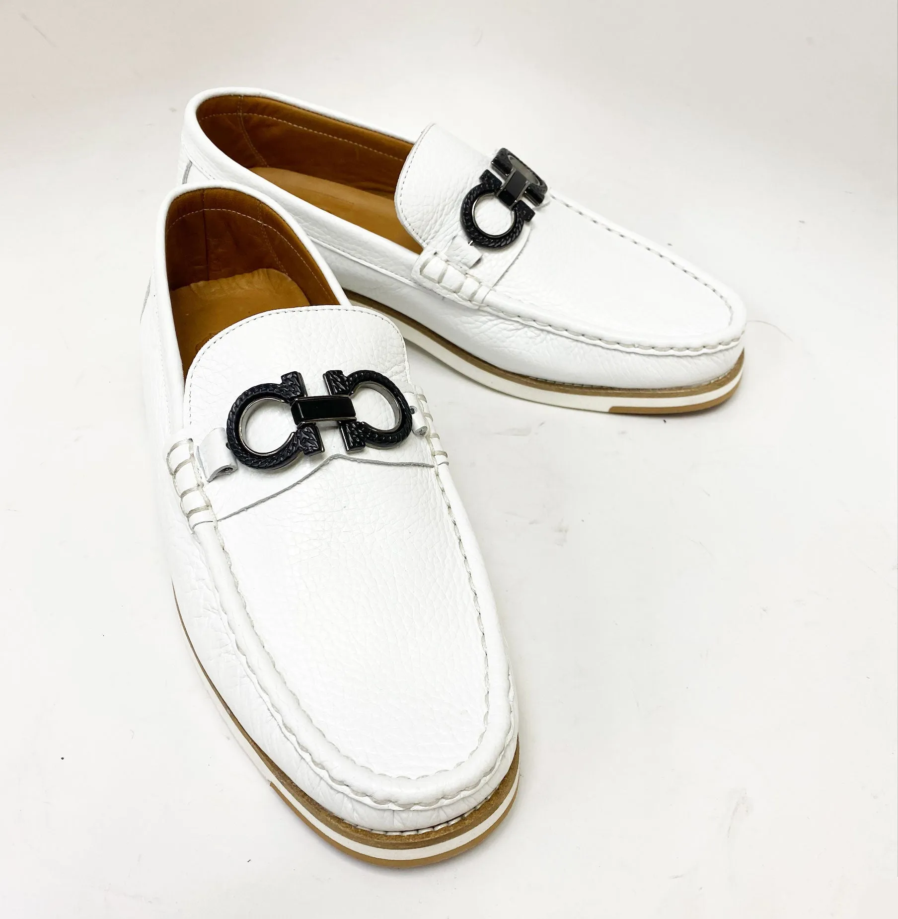 Weißer Pelle-Kalbsleder Schlupf-Loafer